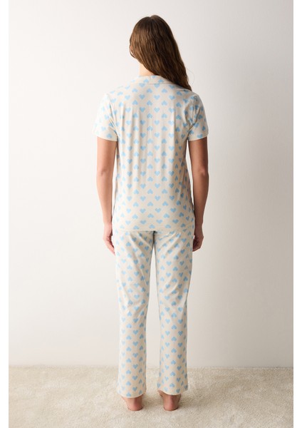 Blue Hearts Kısa Kollu Gömlek Pantolon Pijama Takımı fırsatları