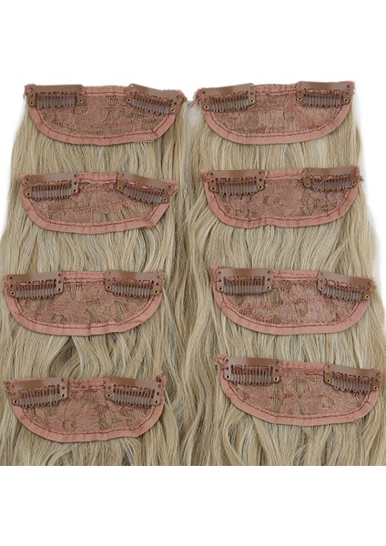 Kanekalon Fiber Sentetik Kabartılmış Dalgalı 8 Parça Saç Çıt Çıt / Balköpüğü Platin Röfleli / (LISINYA175)