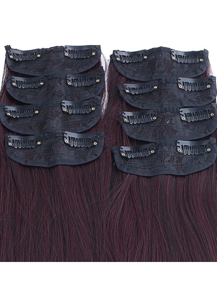 Kanekalon Fiber Sentetik Dalgalı 8 Parça Saç Çıt Çıt / Koyu Kızıl / (LISINYA175)