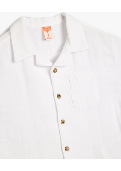 Müslin Gömlek Dokulu Düğme Detaylı Klasik Yaka Cepli modelleri