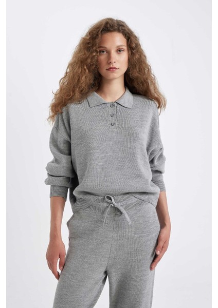 Coool Regular Fit Polo Yaka Düğmeli Basic Düz Triko Kazak C9223AX24WN fırsatları