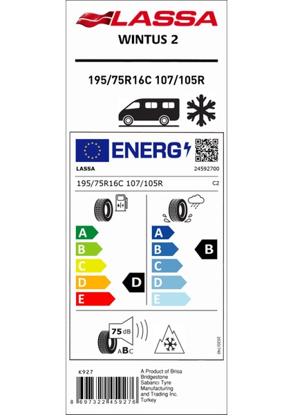 195/75 R16C 107/105R Wintus 2 Hafif Ticari Kış Lastiği (Üretim Yılı: 2024)
