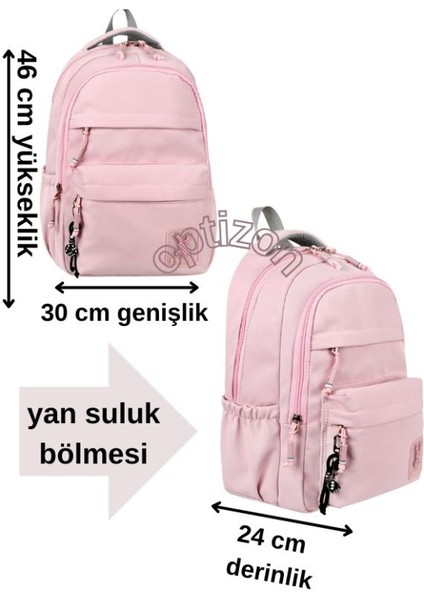 Pembe Okul Çantası 2'li Set Su Itici Özel Kumaş Hafif Lise ve Ortaokul Sırt Çantası Tweety Suluk