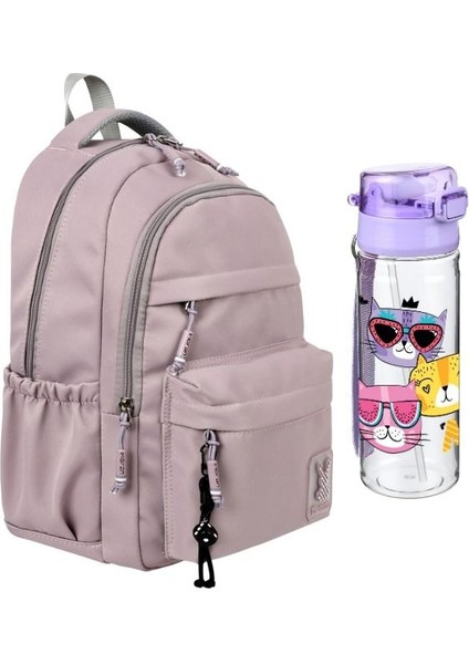Pudra Okul Çantası 2'li Set Su Itici Özel Kumaş Hafif Sırt Çantası Meow Suluk