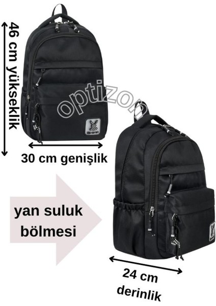 Siyah Okul Çantası 2'li Set Su Itici Özel Kumaş Hafif Lise ve Ortaokul Sırt Çantası Space Suluk