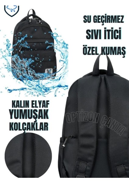 Siyah Okul Çantası 2'li Set Su Itici Özel Kumaş Hafif Lise ve Ortaokul Sırt Çantası Space Suluk