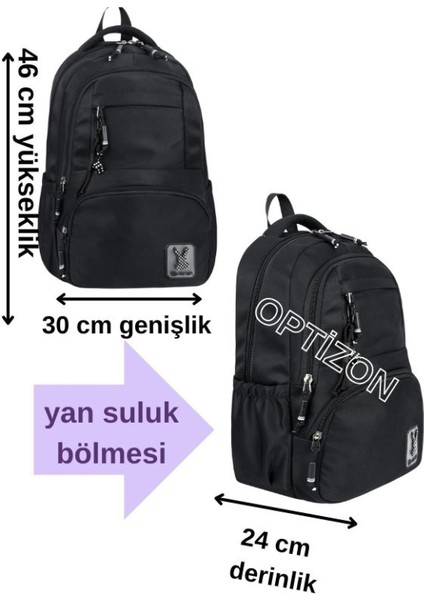 Sıyah Renk 2'li Okul Çantası Seti Su Geçirmez Saten Kumaş - Sırt Çantası - Kırmızı Suluk fiyatları
