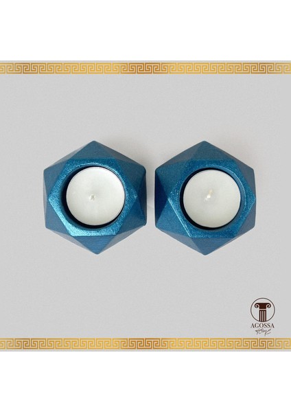 2’li Tealight Prizma Mumluk • Deniz Mavisi
