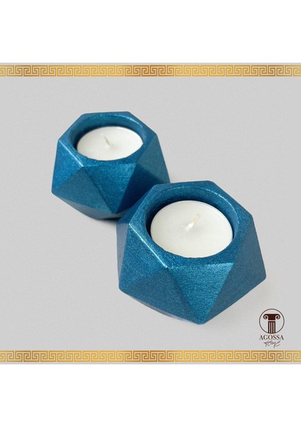 2’li Tealight Prizma Mumluk • Deniz Mavisi