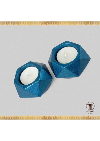 2’li Tealight Prizma Mumluk • Deniz Mavisi