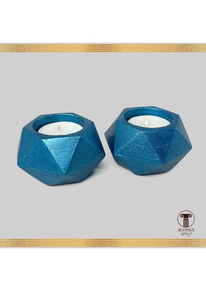 2’li Tealight Prizma Mumluk • Deniz Mavisi