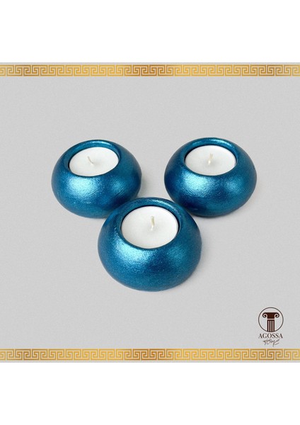 3'lü Tealight Mumluk • Deniz Mavisi