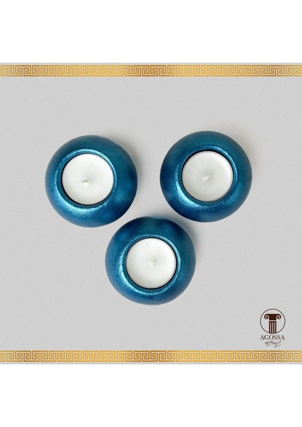 3'lü Tealight Mumluk • Deniz Mavisi