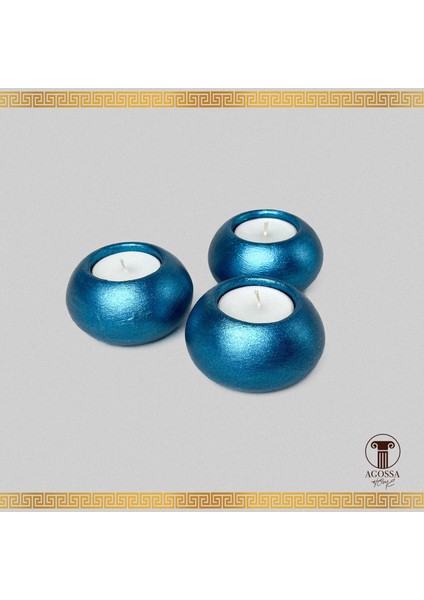 3'lü Tealight Mumluk • Deniz Mavisi