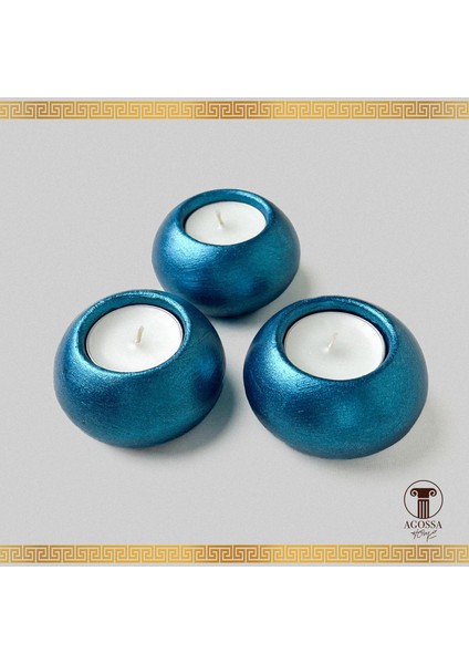 3'lü Tealight Mumluk • Deniz Mavisi