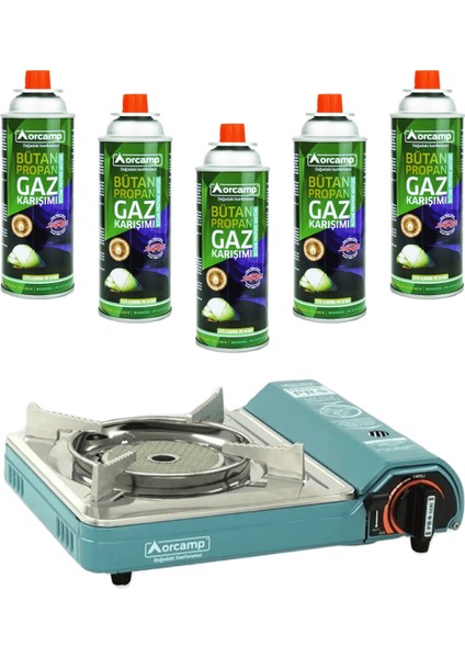 Pro Portatif Seramik Kamp Ocak ve 5 Adet 227 gr Gaz Kartuş Seti