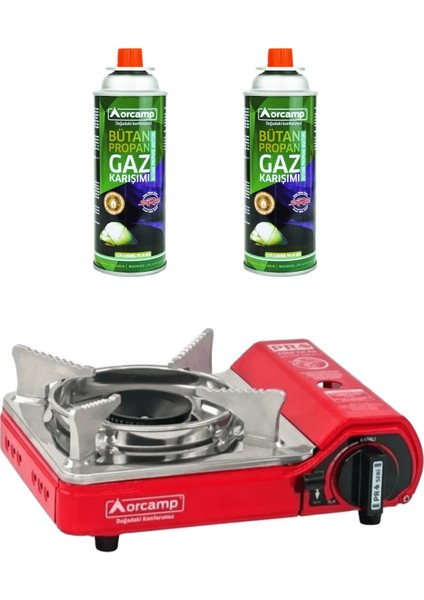 Tekli Mini Portatif Kamp Ocak ve 2 Adet 227 Gr. Gaz Kartuş Seti