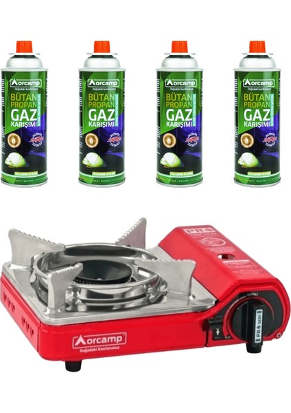 Tekli Mini Portatif Kamp Ocak ve 4 Adet 227 Gr. Gaz Kartuş Seti