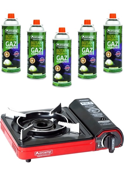 Tekli Portatif Kamp Ocak ve 5 Adet 227 gr Gaz Kartuş Seti