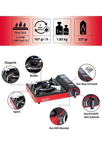 Tekli Portatif Kamp Ocak ve 5 Adet 227 gr Gaz Kartuş Seti fiyatları