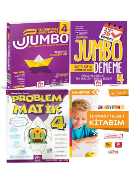4. Sınıf Olimpiyat Sorularıyla Jumbo Soru Bankası + Tüm Dersler Deneme ve Problematik Kolaydan Zora+Telafi Tekrar Kitabım
