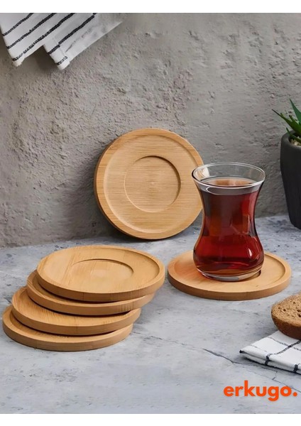 6 Adet Yuvarlak Bambu Çay Tabağı, Bardak Altlığı, Fincan Tabağı