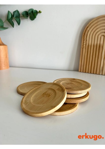 6 Adet Yuvarlak Bambu Çay Tabağı, Bardak Altlığı, Fincan Tabağı