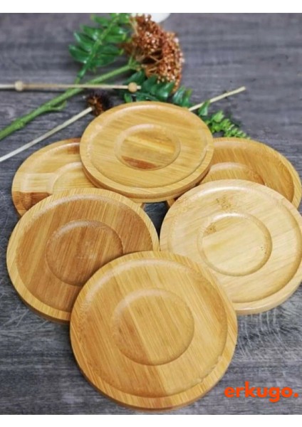 6 Adet Yuvarlak Bambu Çay Tabağı, Bardak Altlığı, Fincan Tabağı