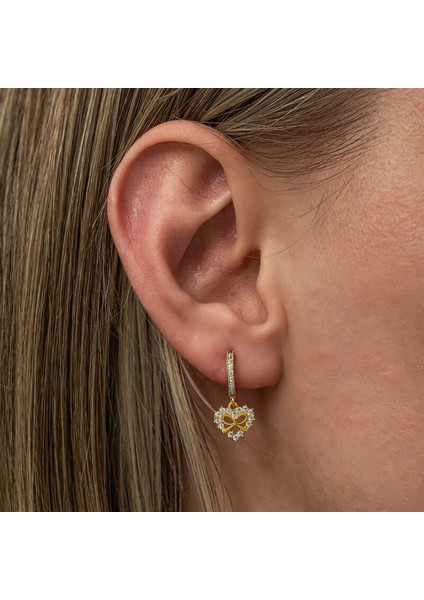 Gümüş Gold Kalp Kurdele Sallantılı Kadın Küpe modelleri