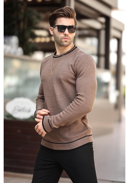 Vizon Bisiklet Yaka Şerit Detaylı Uzun Kollu Örme Kazak 7245 modelleri