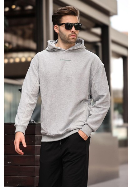 Grimelanj Kapüşonlu Cep Detaylı Nakışlı Erkek Sweatshirt 7050