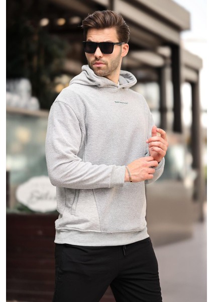 Grimelanj Kapüşonlu Cep Detaylı Nakışlı Erkek Sweatshirt 7050