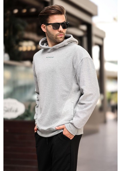 Grimelanj Kapüşonlu Cep Detaylı Nakışlı Erkek Sweatshirt 7050