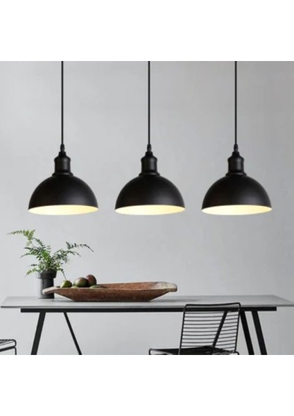 Retro,Rustik,Vintage Siyah 3xe27 Duylu Metal Masa Üstü Sıralı Avize Taban Uzunluğu:60cm
