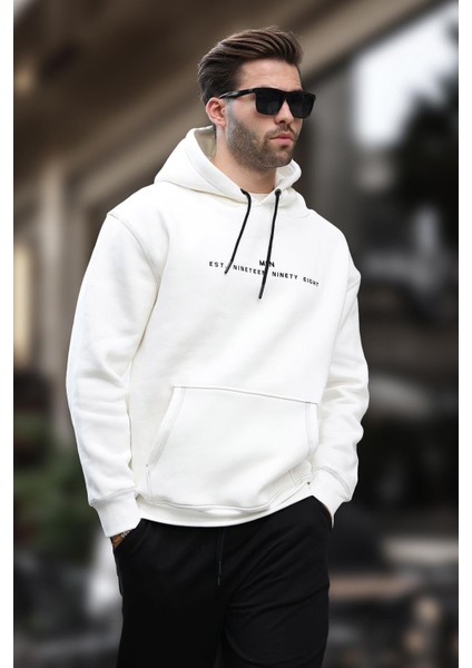 Ekru Kapüşonlu Nakış Detaylı Cepli Erkek Sweatshirt 7066 fiyatları