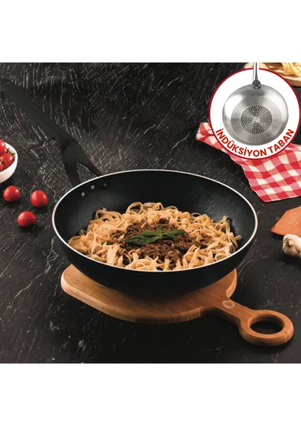 32 cm Profesyonel Indüksiyonlu Wok Tava, Horeca Non-Stick Indüksiyon Tabanlı Wok Tava