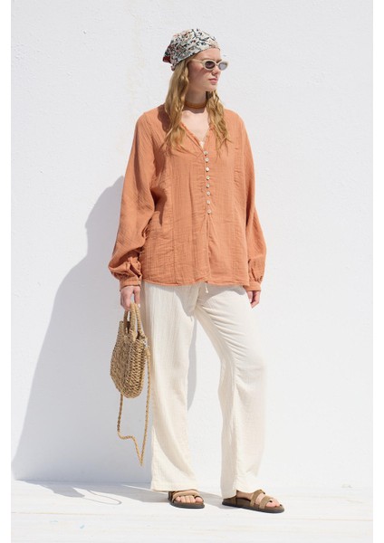 Muslin Düğmeli Gömlek Turuncu fiyatları