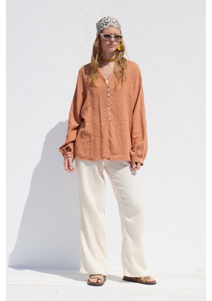 Muslin Düğmeli Gömlek Turuncu indirimleri