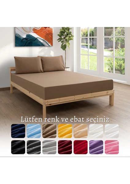 Ranforce Akfil Kahverengi Lastikli Çarşaf 2 Adet Yastık Kılıflı Battal Boy Çarşaf Seti 180x200