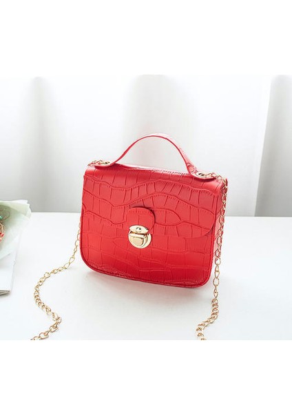 Moda Timsah Deseni Küçük Kare Çanta Bayanlar Omuz Çantaları Messenger Cep Telefon Çantası Sac Ana Femme Kadınlar Için (Kırmızı) (Yurt Dışından)
