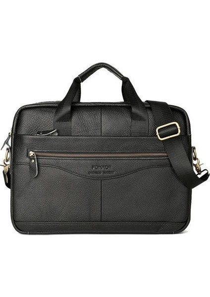 15.6 "erkekler Deri Iş Tote Çantası, Büyük Kapasiteli Deri Crossbody Çanta, Açık Seyahat Omuz Çantası (Siyah) (Yurt Dışından)