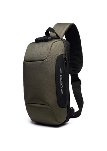 Çok Fonksiyonlu Kilit Tasarım Çantası Erkek Omuz Çantası Hırsızlık Anti-Usb Şarj Kayışı Kayışı Strap E Birer Çanta Erkekler Göğüs Çantası Moda Cep Telefon Çantası (Yeşil) (Yurt Dışından)