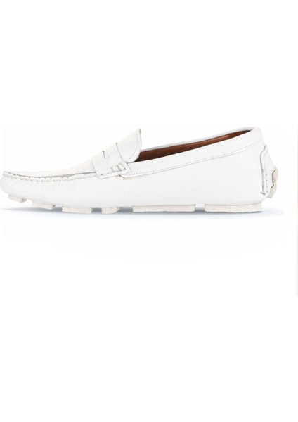 Beyaz Flotter Deri Erkek Loafer 21MA02
