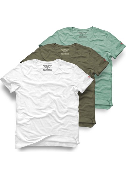Basic Baskısız T-Shirt Kadın ve Erkek 3'lü Set Pamuklu Kısa Kollu Bisiklet Yaka Çok Renkli T-Shirt