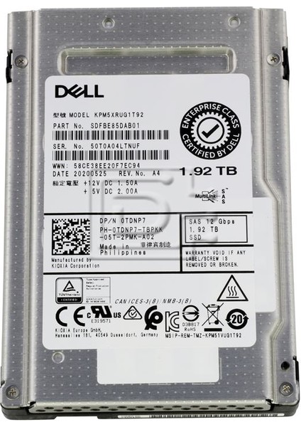 - Toshıba 1.92TB 12GB/S 2.5 Sas SSD (0tdnp7)- (KPM5XRUG1T92)