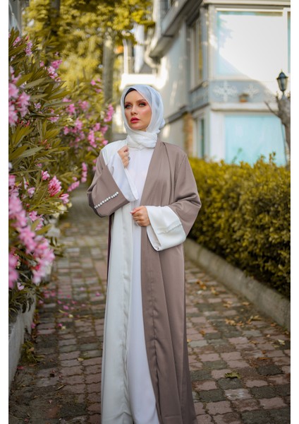 Harika Wear Beyaz-Şoko Şık Abaya Ferace