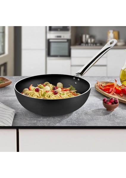 24 cm Bistro Wok Tava, Horeca Non-Stick Wok Tava 24 cm (Çelik Boru Kulp)