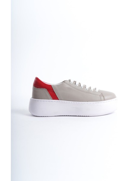 Mb6303-Gk Kadın Kalın Taban Gri Kırmızı Deri Sneaker & Spor Ayakkabı fırsatları