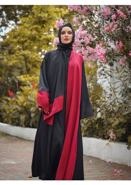 Harika Wear Siyah Bordo Renklerinden Ferace Abaya