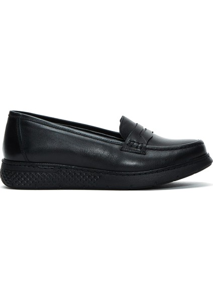 Kadın Siyah Deri Comfort Loafer 24WFD410218